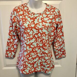 J MCLAUGHLIN Sz Small Shirt Catalina Cloth Biscayne Aqua Coral Print Women's Top